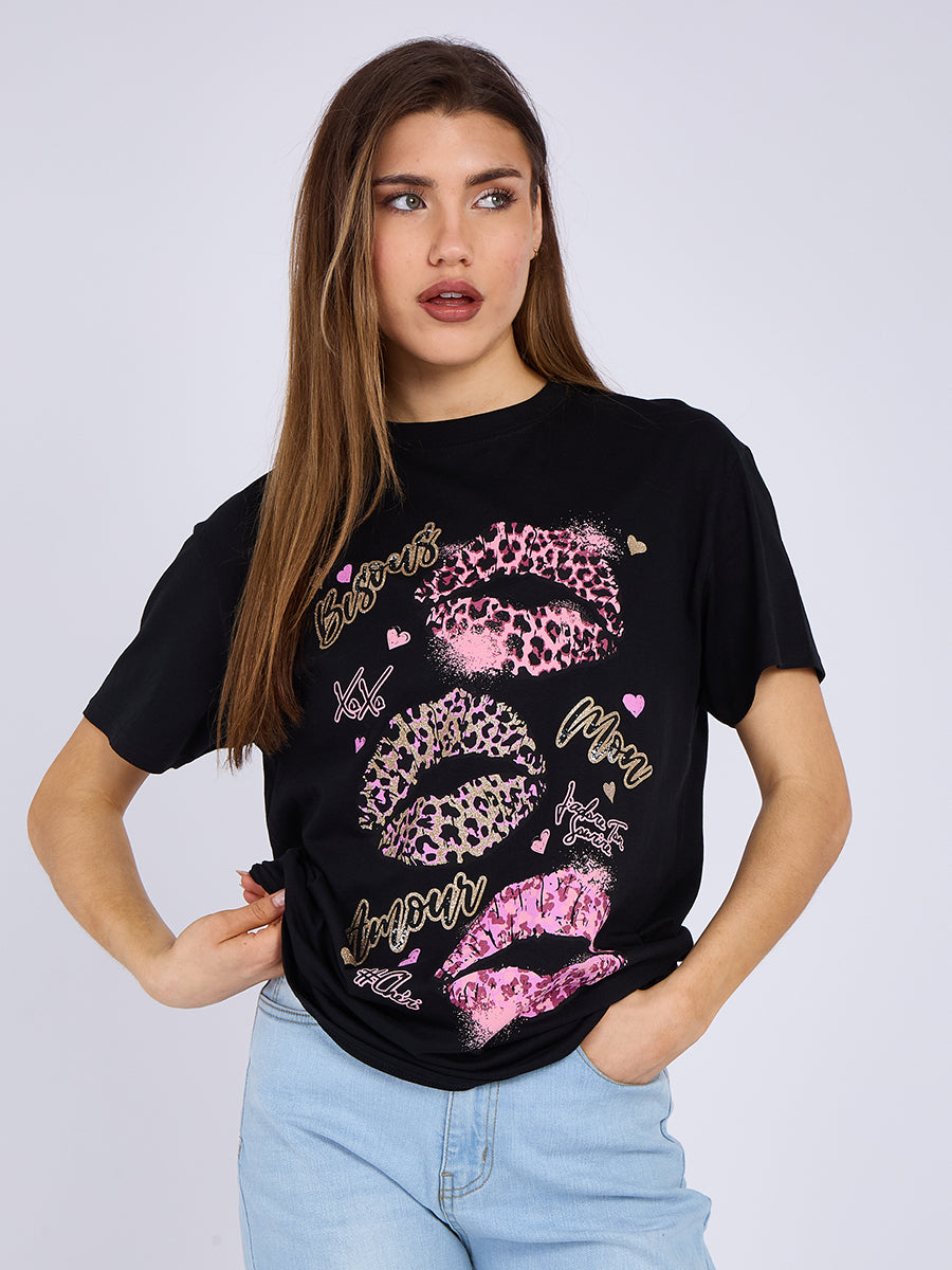 Bisous Amour Printed T-Shirt - Romina - Storm Desire