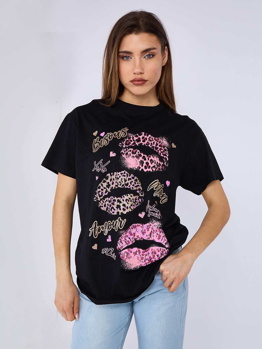 Bisous Amour Printed T-Shirt - Romina - Storm Desire