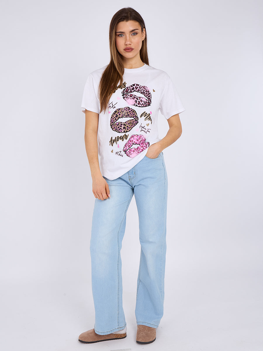 Bisous Amour Printed T-Shirt - Romina - Storm Desire