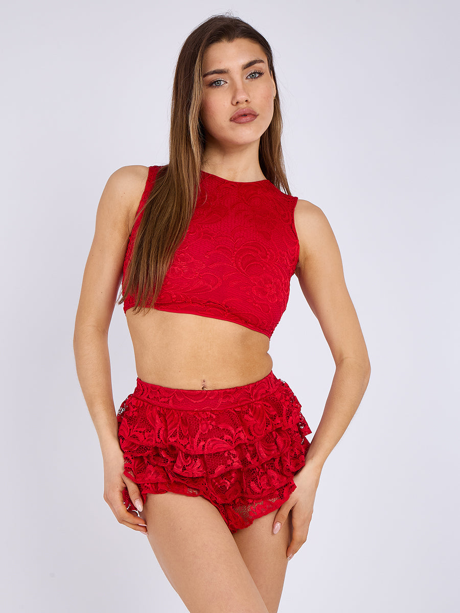 Lace Crop Top & Frill Mini Skort Co-ord - - Storm Desire