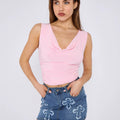 Cowl Neck Ruched Slinky Top - Sierra