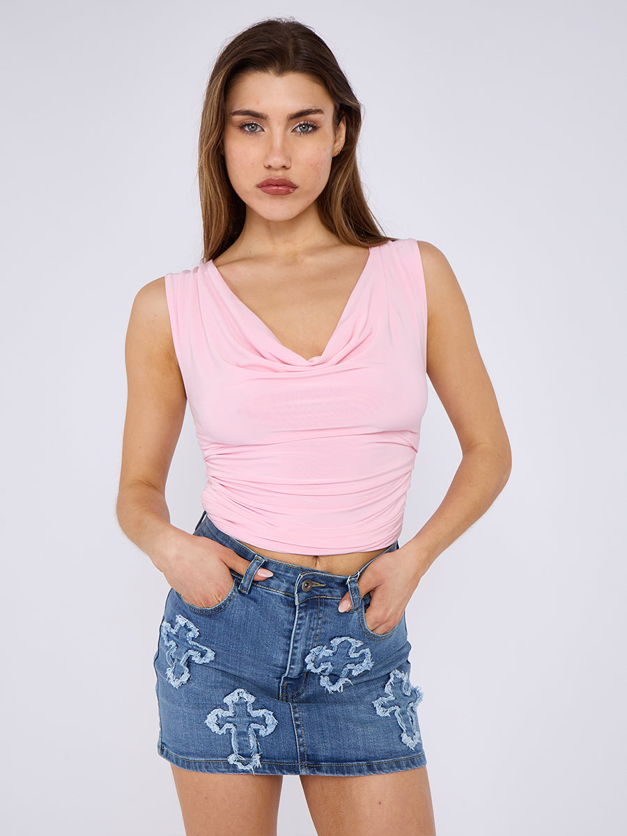 Crucifix Cross Embroidered Denim Skirt - Leyla - Storm Desire