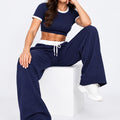 Ribbed Crop Top & Wide Leg Trouser Co-ord - Magnolia