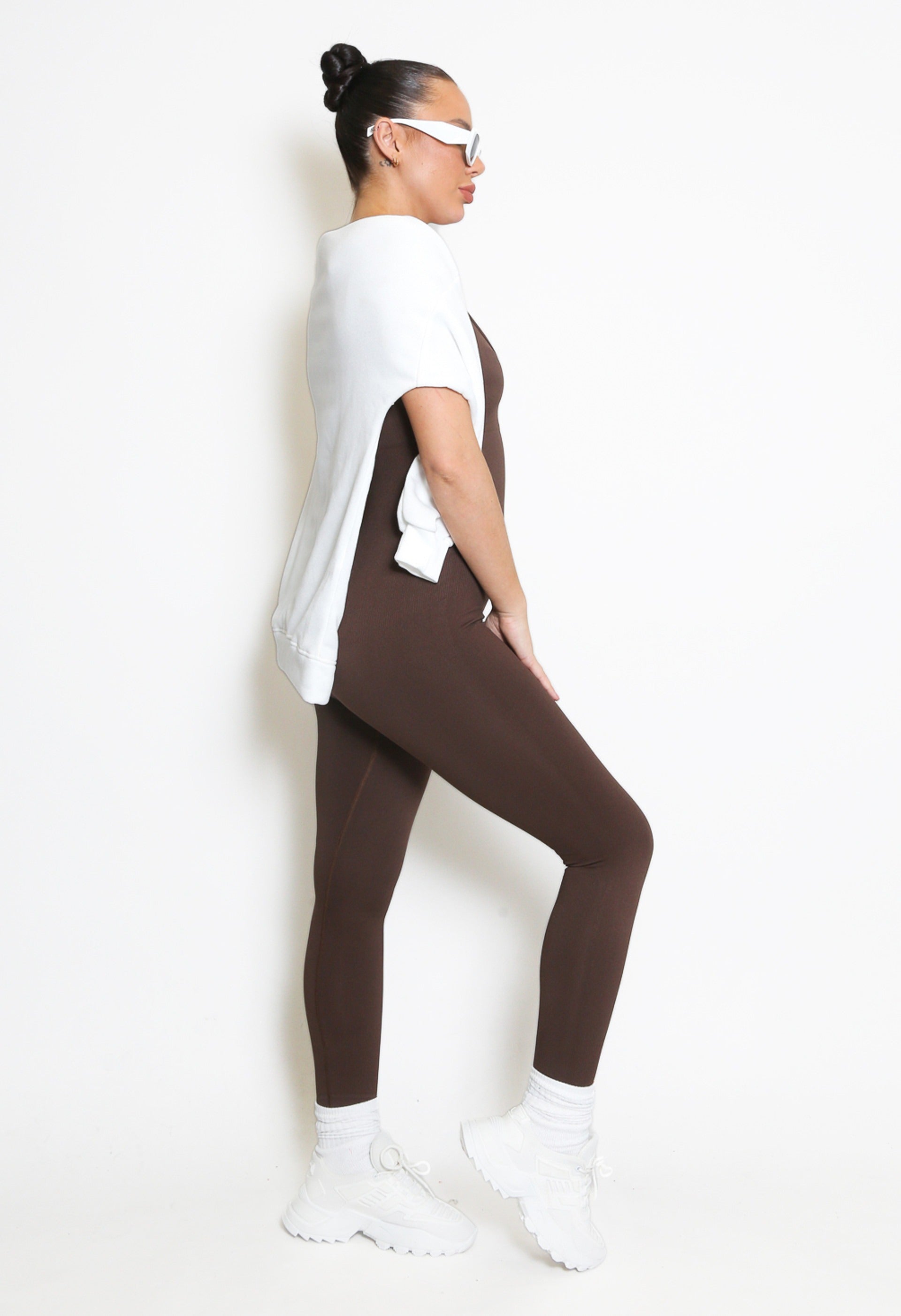 Brown Strappy Unitard Jumpsuit Activewear - Myla - Storm Desire