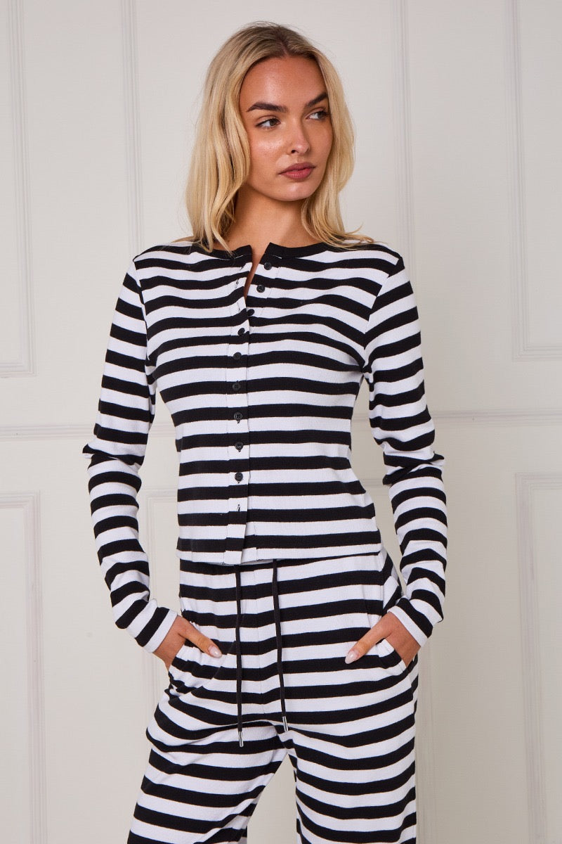 Striped Ribbed Button Up Top & Wide Leg Trouser Co-ord - Jolie