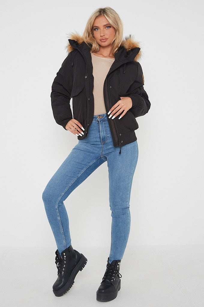 Black Aviator Canada Pilot Faux Fur Hood Bomber Jacket - Denver - Storm Desire