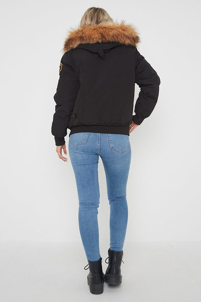 Black Aviator Canada Pilot Faux Fur Hood Bomber Jacket - Denver - Storm Desire