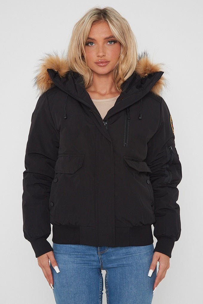 Black Aviator Canada Pilot Faux Fur Hood Bomber Jacket - Denver - Storm Desire