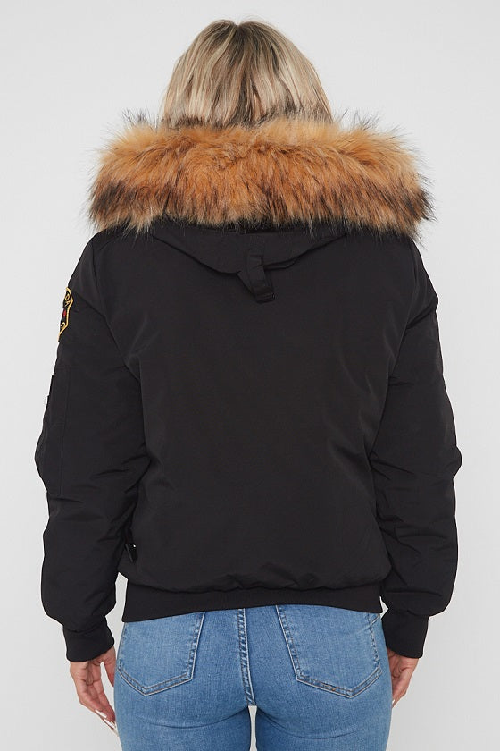 Black Aviator Canada Pilot Faux Fur Hood Bomber Jacket - Denver - Storm Desire