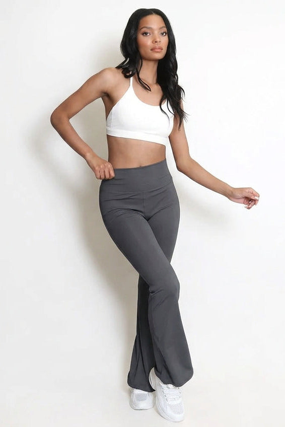 Ruched push-up flare trousers, dark grey, fitted waist and flared hem