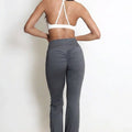 Ruched push-up flare trousers, dark grey, back view with gathered hip detail