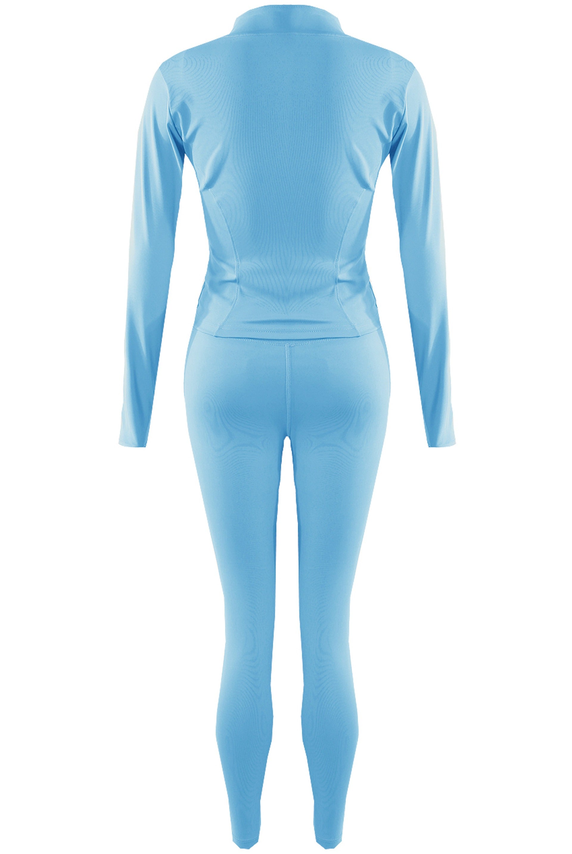 Blue Zip Long Sleeve Top And Legging Energy Gym Set - Sadie - Storm Desire