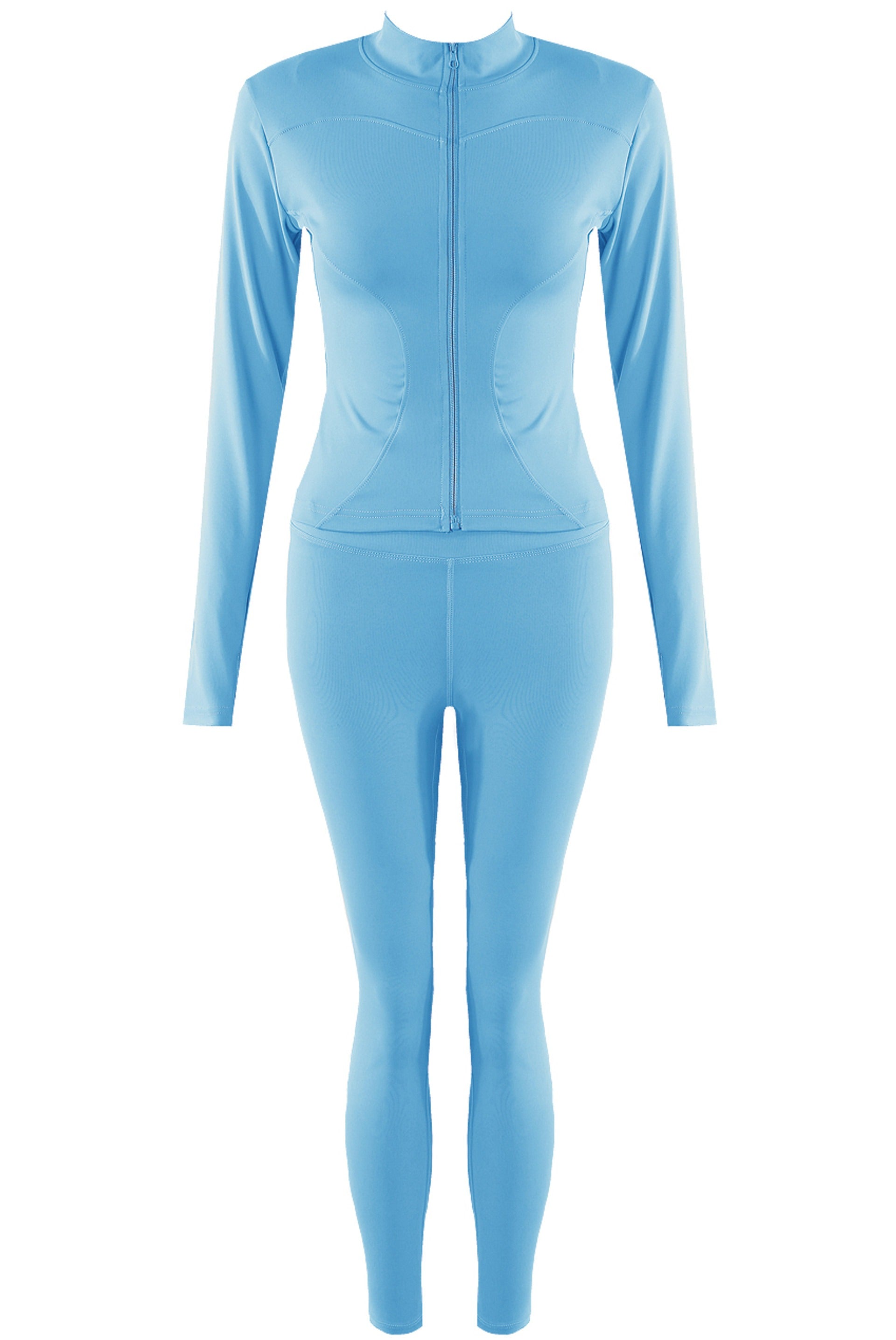 Blue Zip Long Sleeve Top And Legging Energy Gym Set - Sadie - Storm Desire