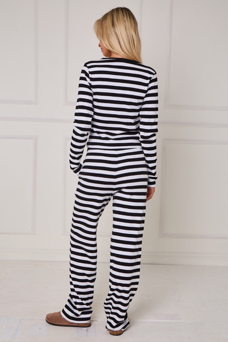 Striped Ribbed Button Up Top & Wide Leg Trouser Co-ord - Jolie