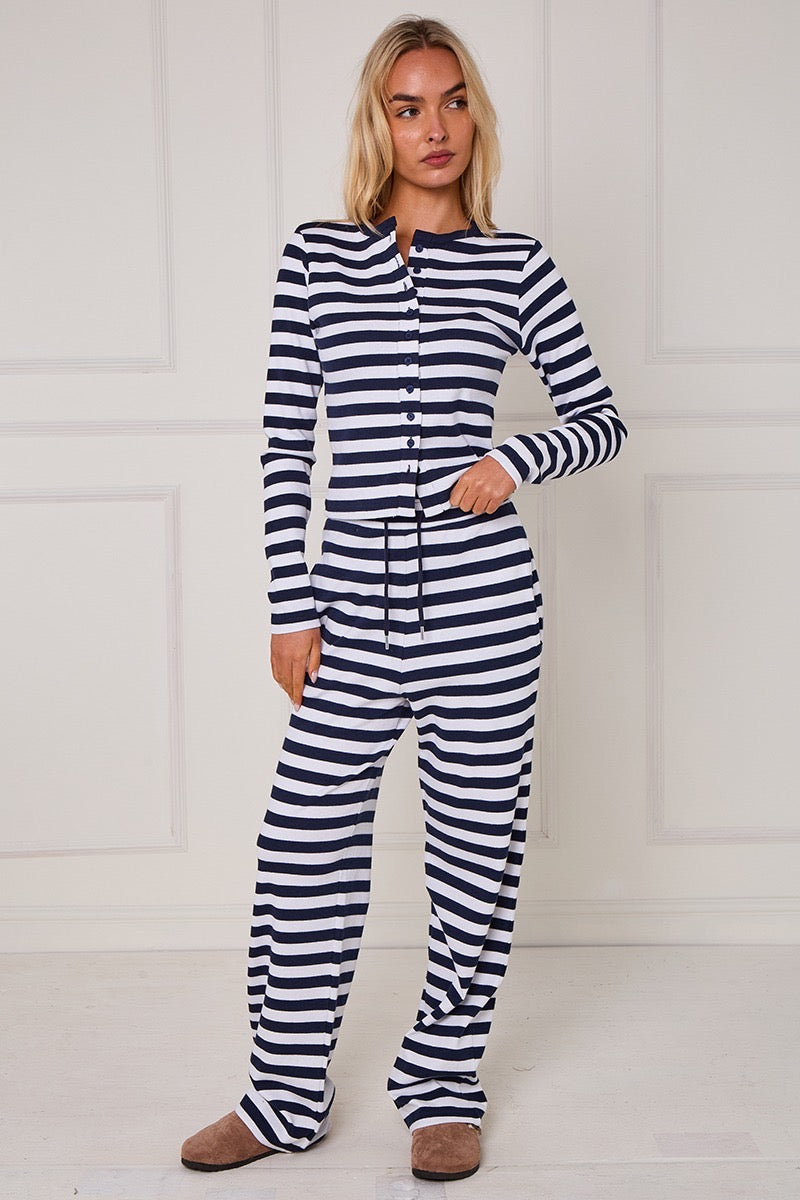 Striped Ribbed Button Up Top & Wide Leg Trouser Co-ord - Jolie