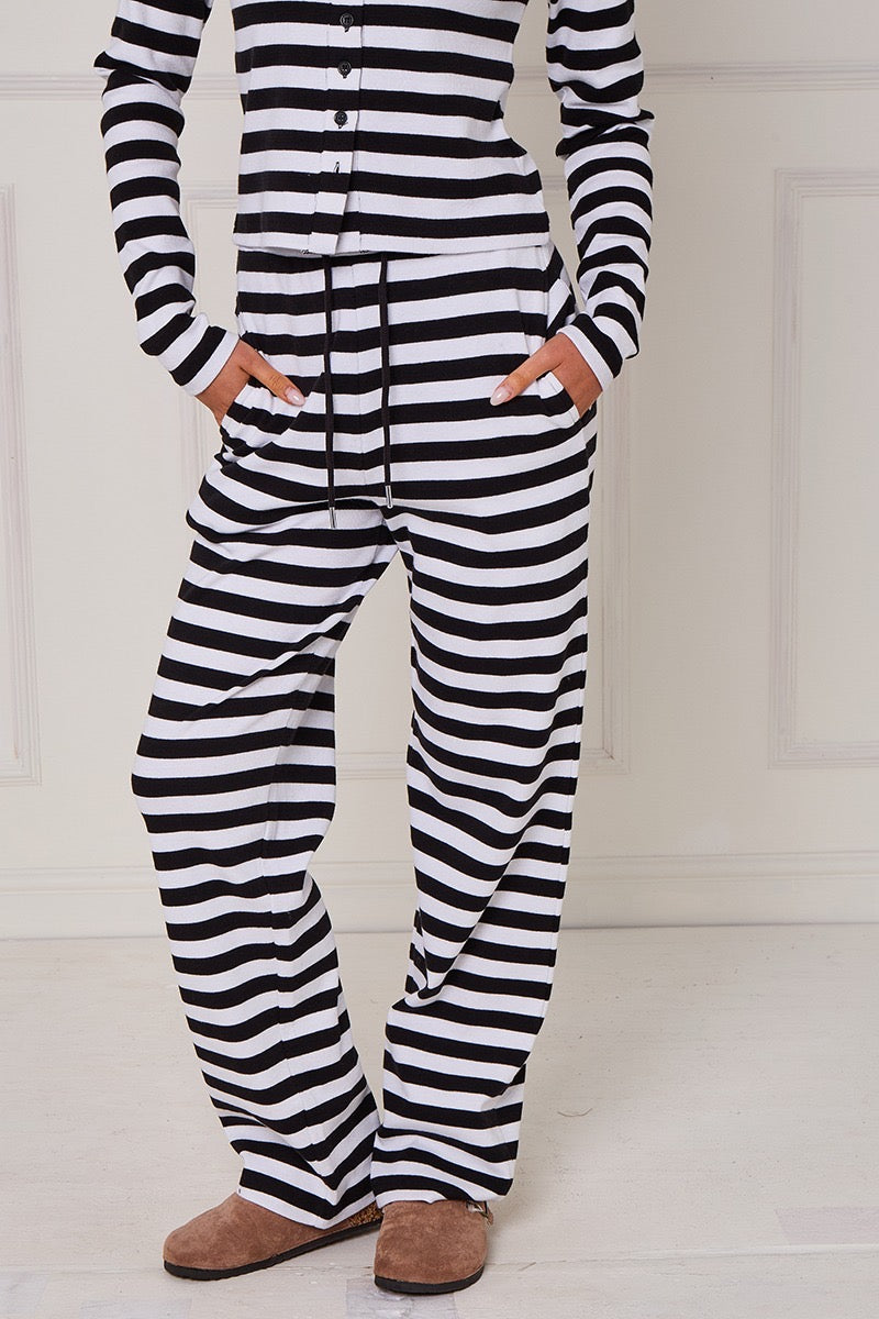 Striped Ribbed Button Up Top & Wide Leg Trouser Co-ord - Jolie
