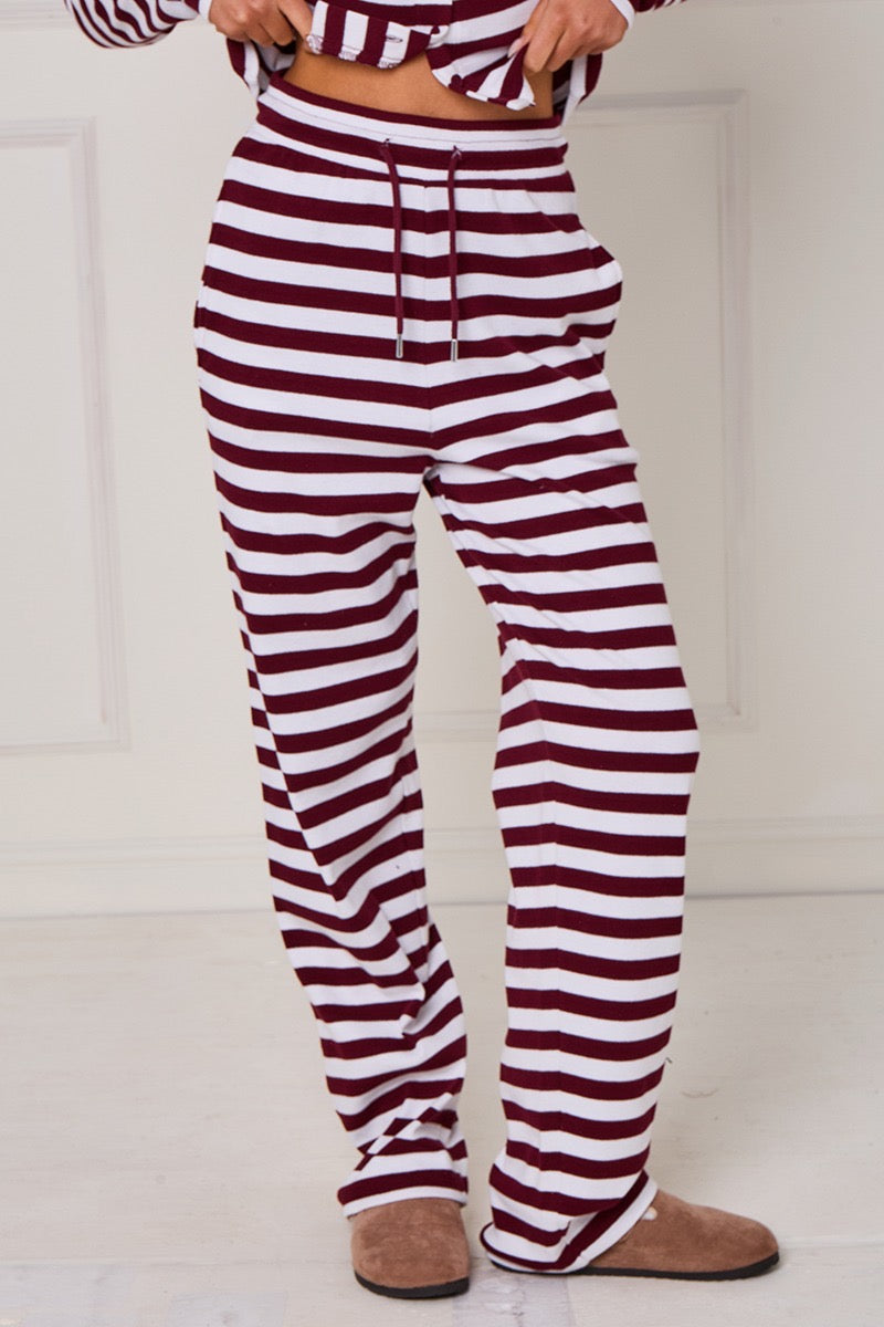 Striped Ribbed Button Up Top & Wide Leg Trouser Co-ord - Jolie