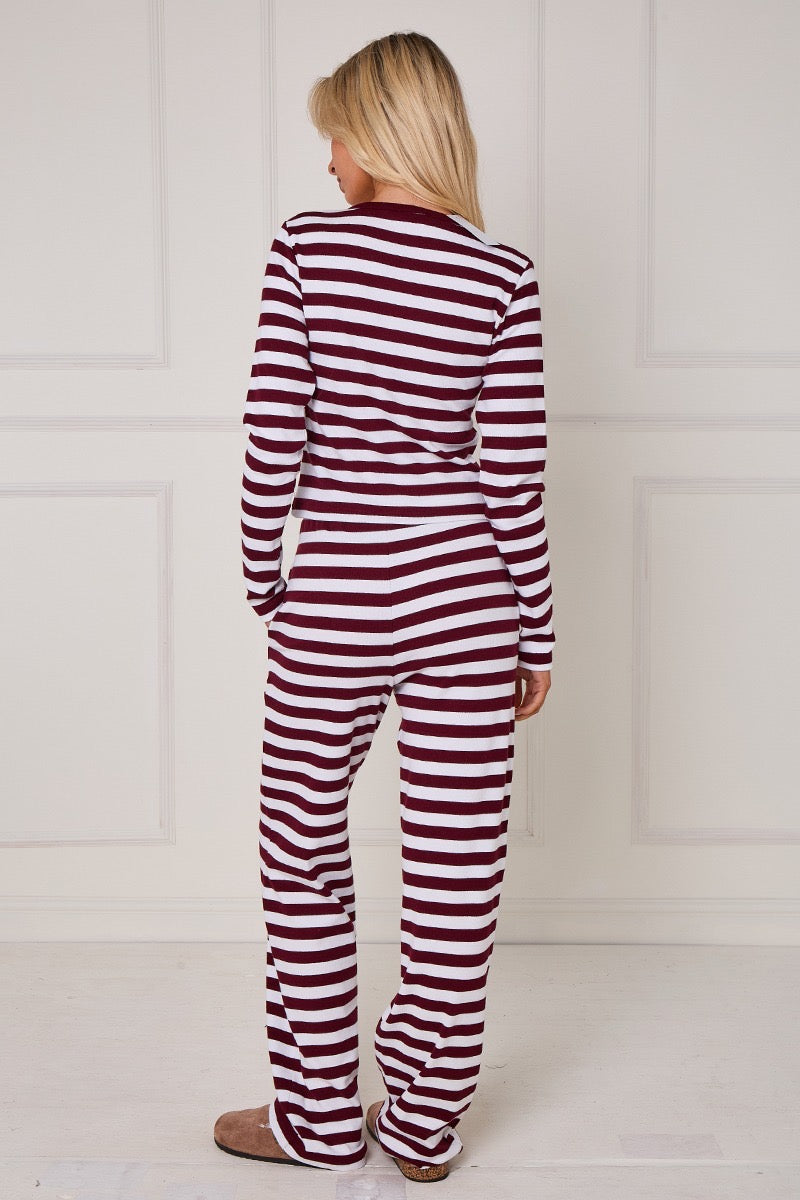 Striped Ribbed Button Up Top & Wide Leg Trouser Co-ord - Jolie