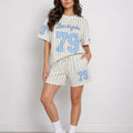 Baseball stripe Oversized T-Shirt & Shorts Co-ord Set - Mackenzie