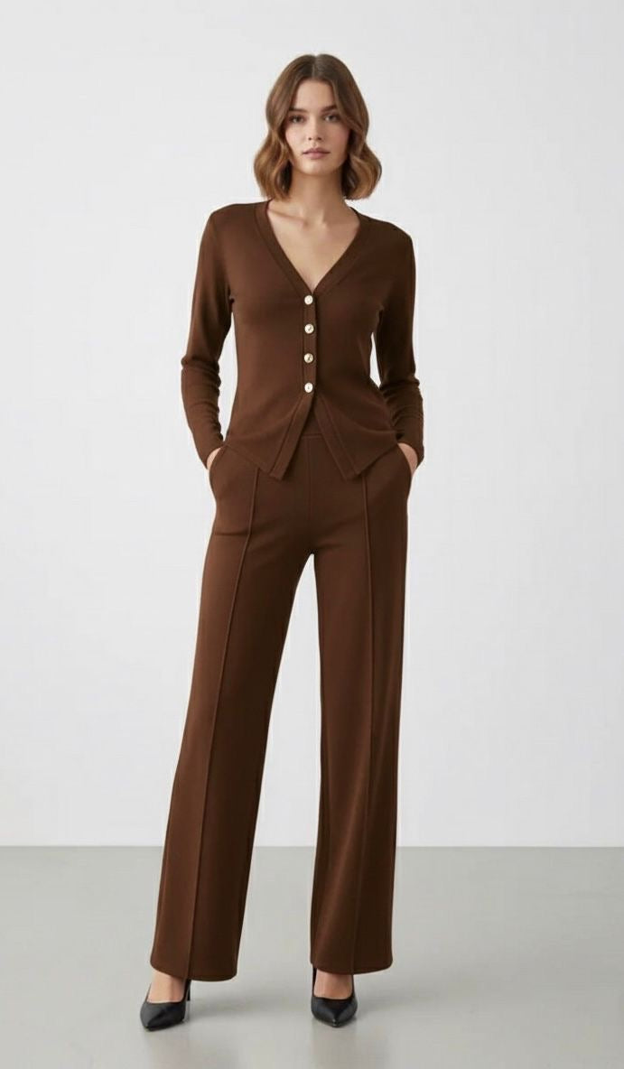 Button Up Long Sleeve Top & Trouser Co-ord - Amyra