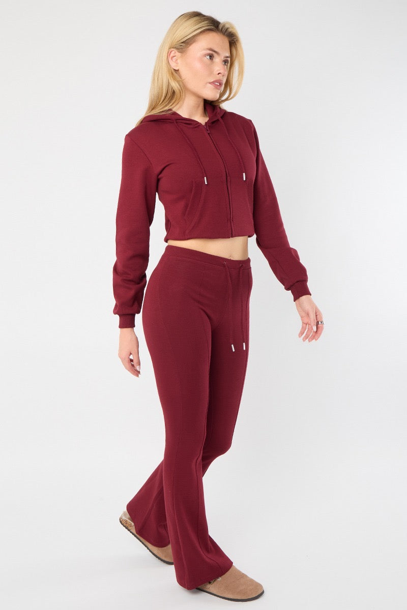 Cropped Hem Bell Bottom Joggers Set - Fernanda