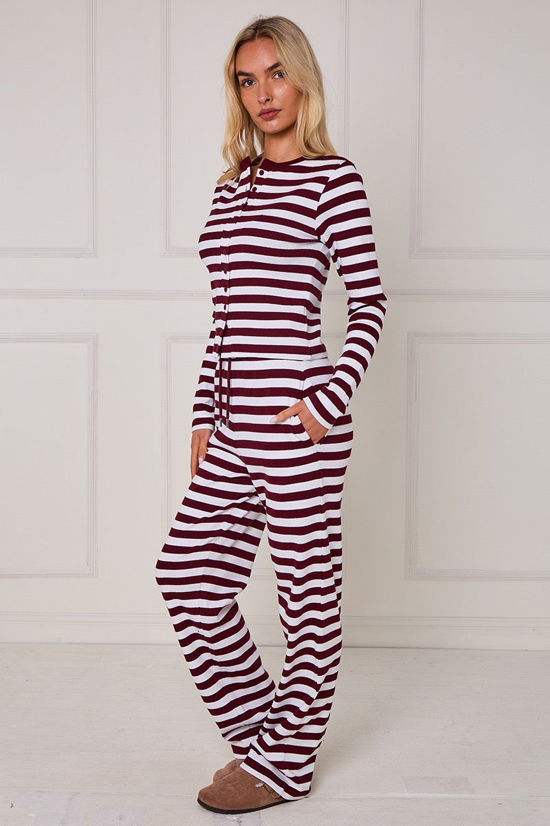Striped Ribbed Button Up Top & Wide Leg Trouser Co-ord - Jolie