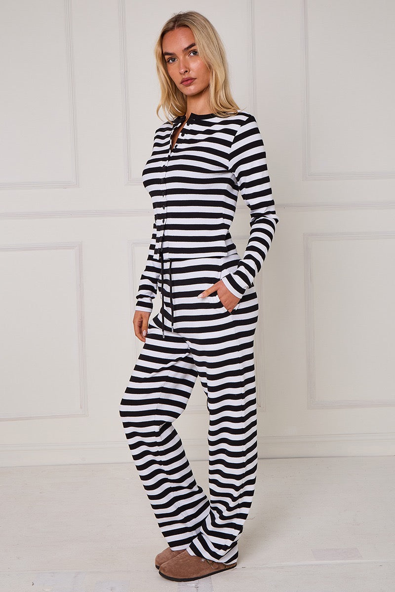 Striped Ribbed Button Up Top & Wide Leg Trouser Co-ord - Jolie