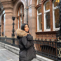 Black Natural Fur Hood Attentif Tie Up Puffer Jacket - Jemima - Storm Desire