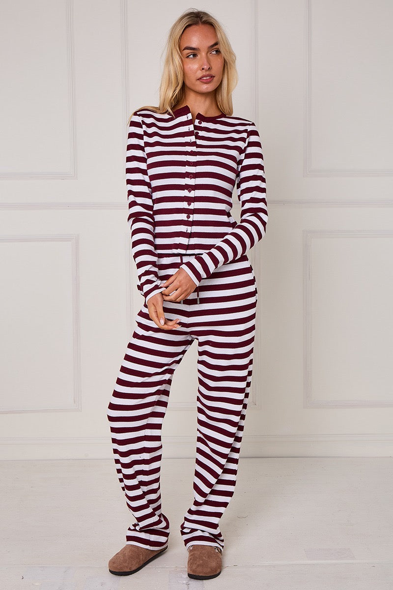 Striped Ribbed Button Up Top & Wide Leg Trouser Co-ord - Jolie