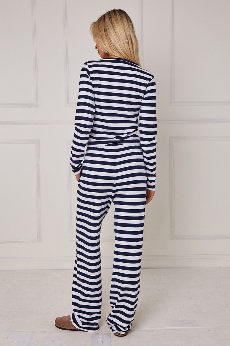 Striped Ribbed Button Up Top & Wide Leg Trouser Co-ord - Jolie
