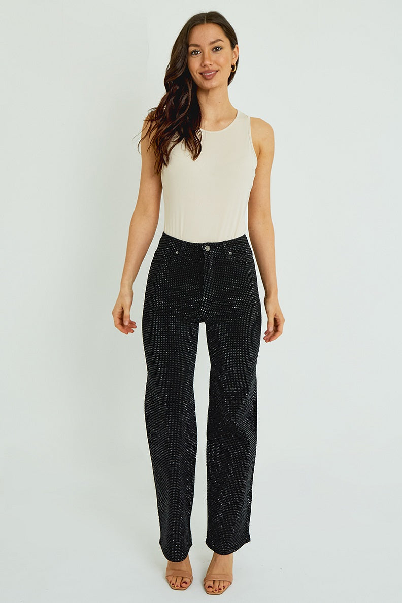 Full Rhinestone Detail Straight Leg Jeans Grace