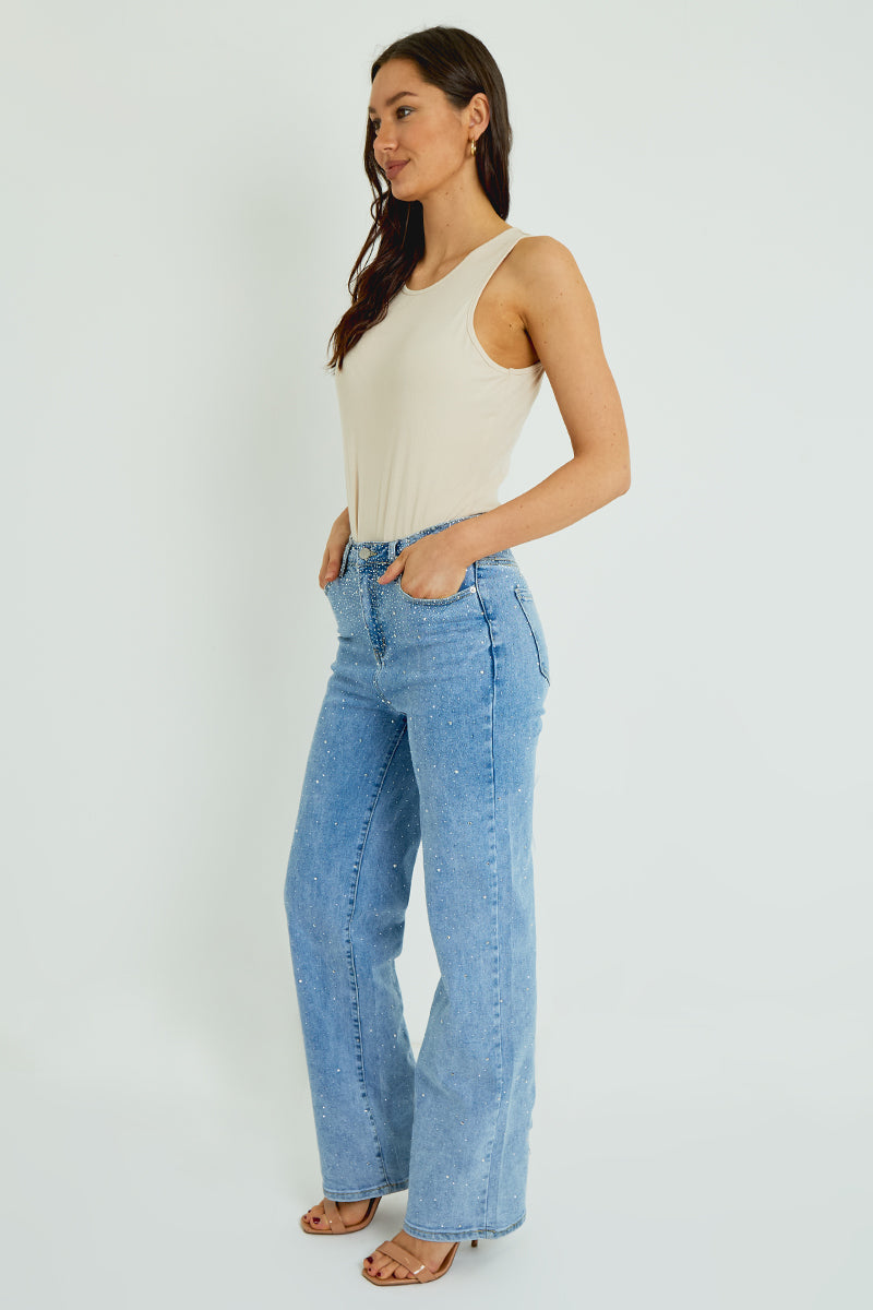 All Over Sequin Detail Denim Jeans Lavina