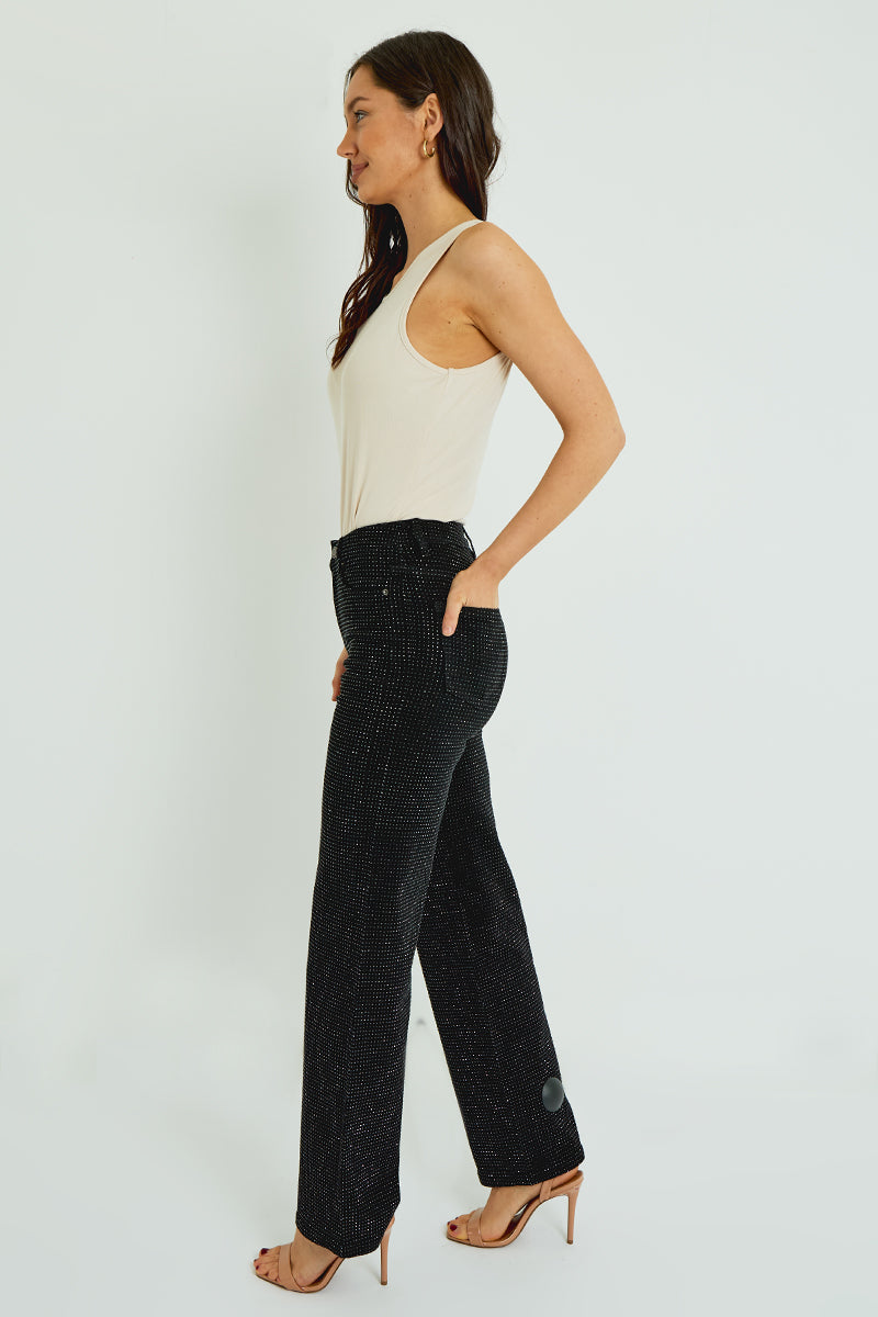 Full Rhinestone Detail Straight Leg Jeans - Grace