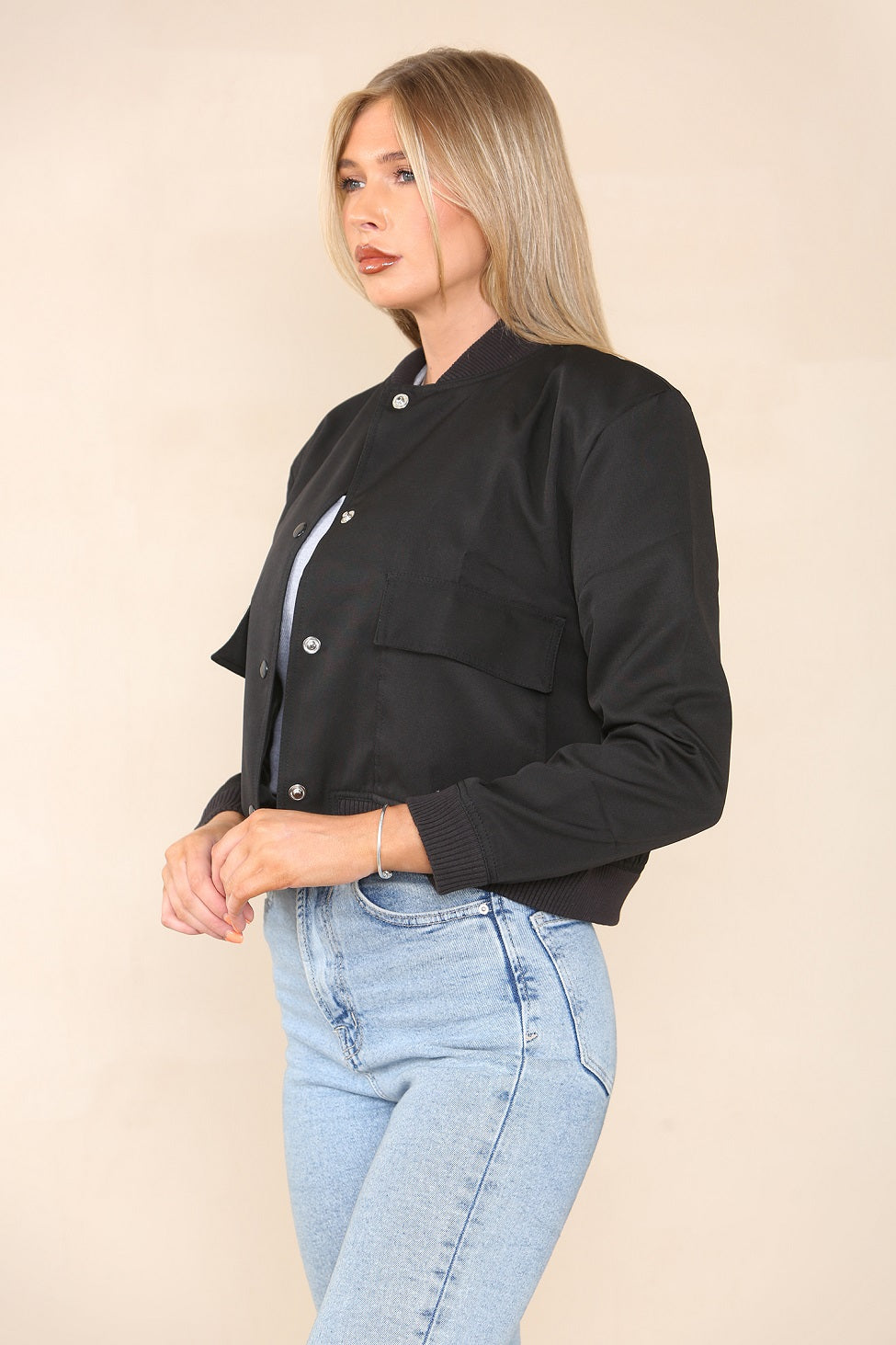 Black Pocket Bomber Jacket - Aria - Storm Desire