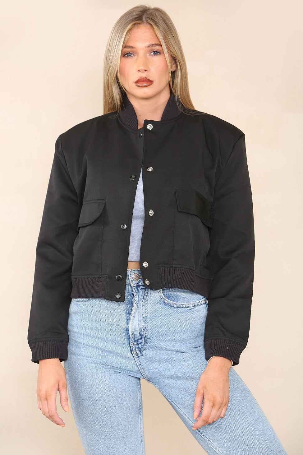 Black Pocket Bomber Jacket - Aria - Storm Desire