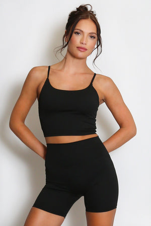 Inaya active strappy crop top and shorts set, black, spaghetti straps