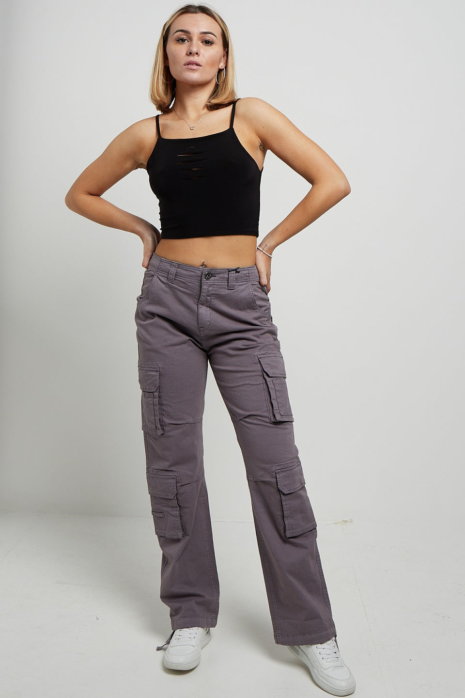 Grey Cargo Combat Baggy Jeans - Kennedi - Storm Desire