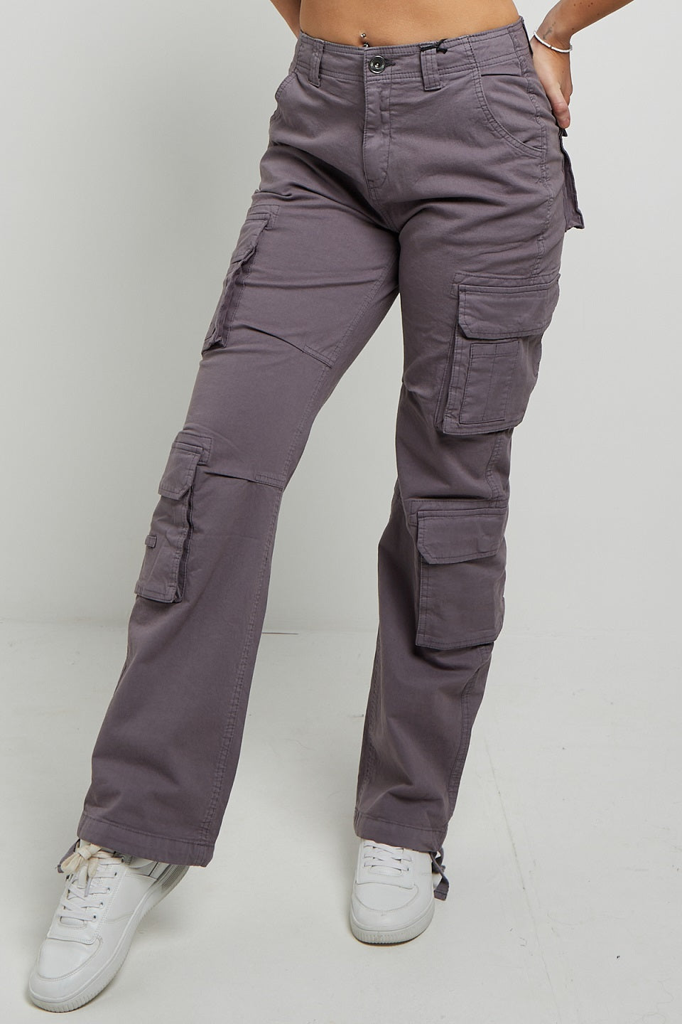 Grey Cargo Combat Baggy Jeans - Kennedi - Storm Desire