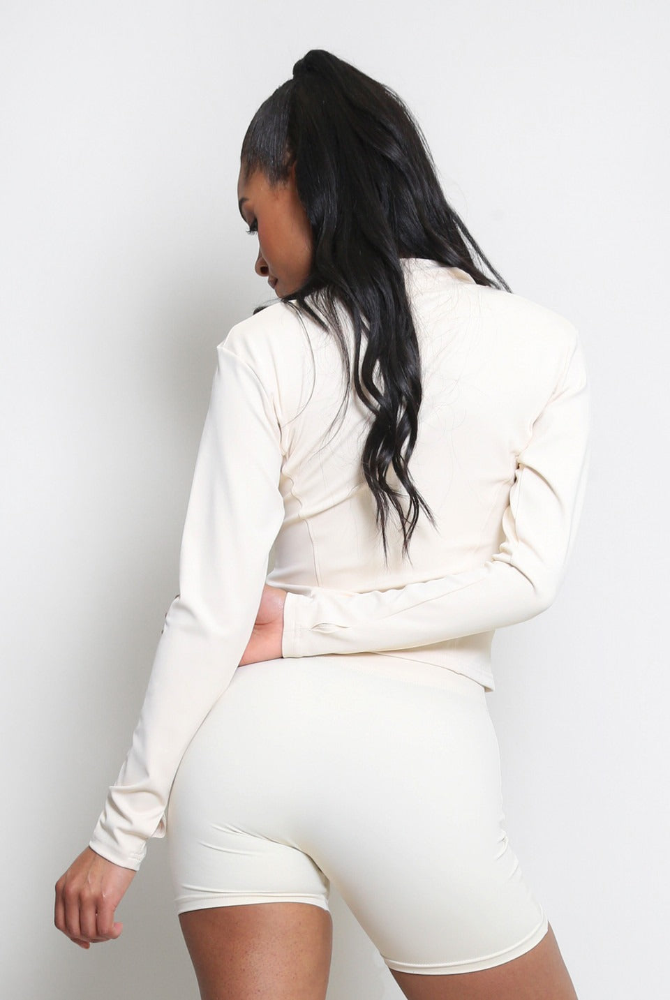 Beige Fitted Energy Long Sleeve Gym Top - Mila - Storm Desire