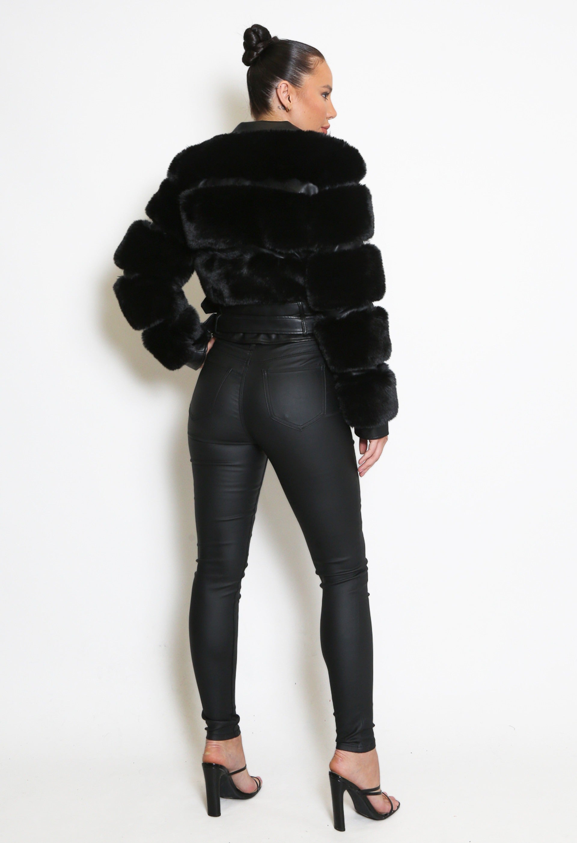 Black Faux Fur Panel Biker Jacket - Penelope - Storm Desire