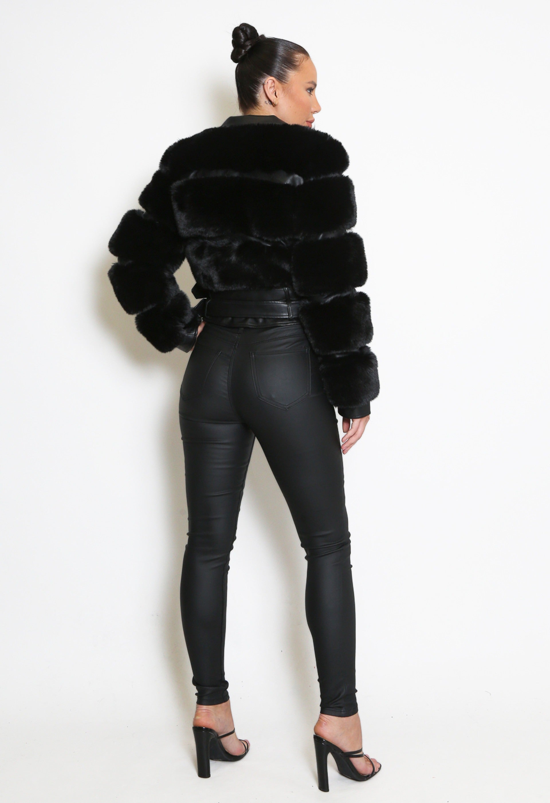 Black Faux Fur Panel Biker Jacket Penelope Storm Desire