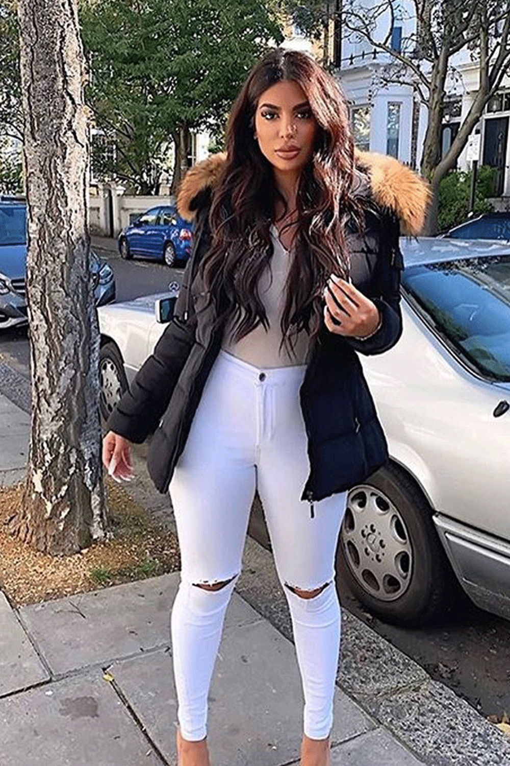 Attentif jacket with fur hood best sale