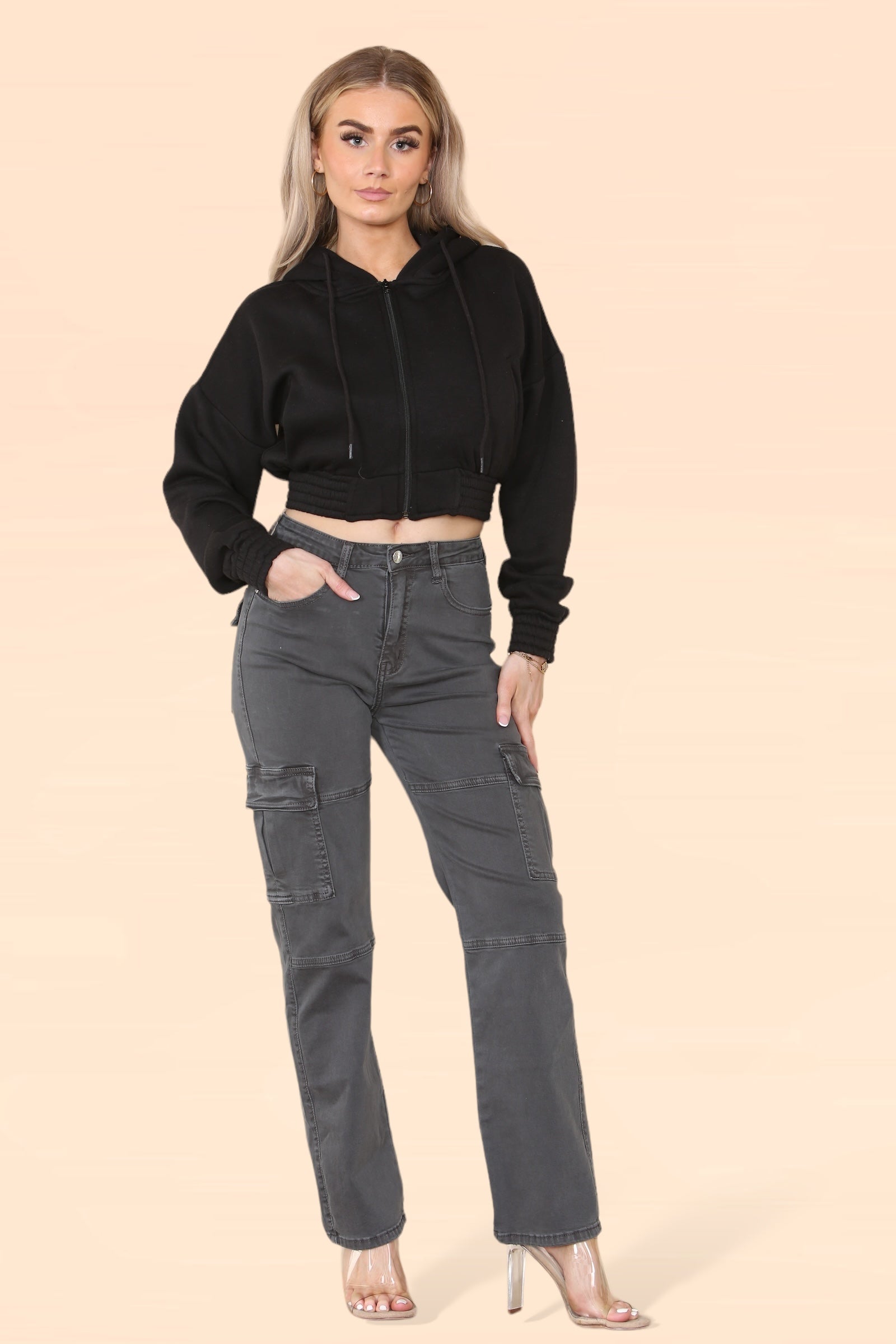 Grey Denim Cargo Trousers - Elizabeth - Storm Desire