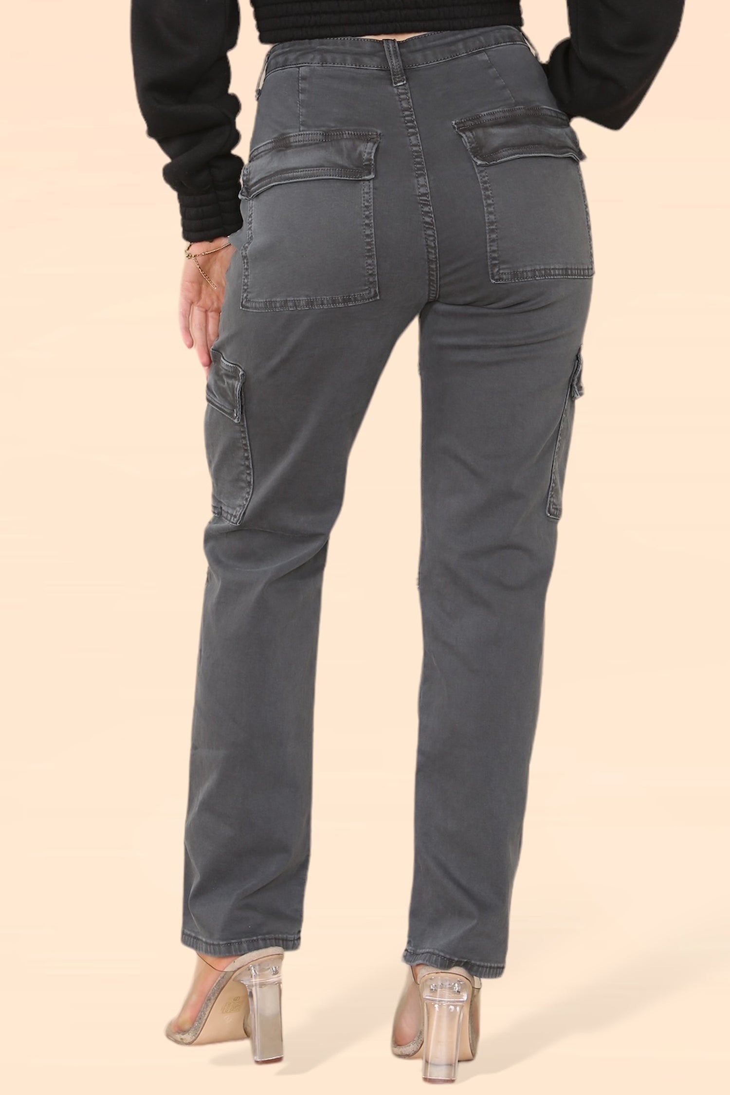 Grey Denim Cargo Trousers - Elizabeth - Storm Desire