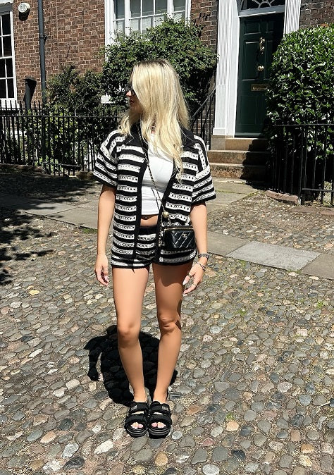 Stripe Crochet Knitted Top and Shorts Set - Monica