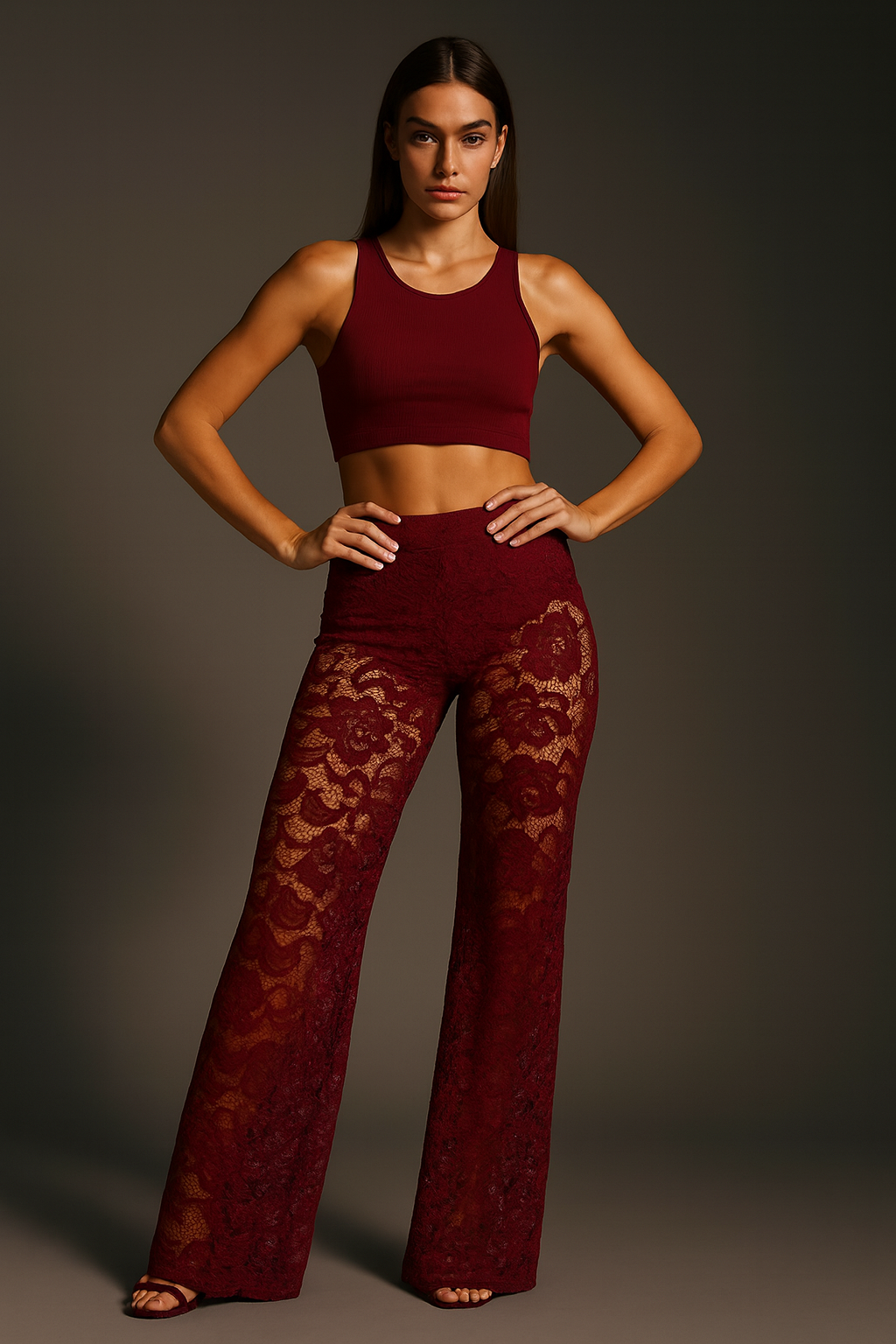 High Waist Lace Flared Trousers - Heaven