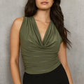 Cowl Neck Ruched Slinky Top - Sierra