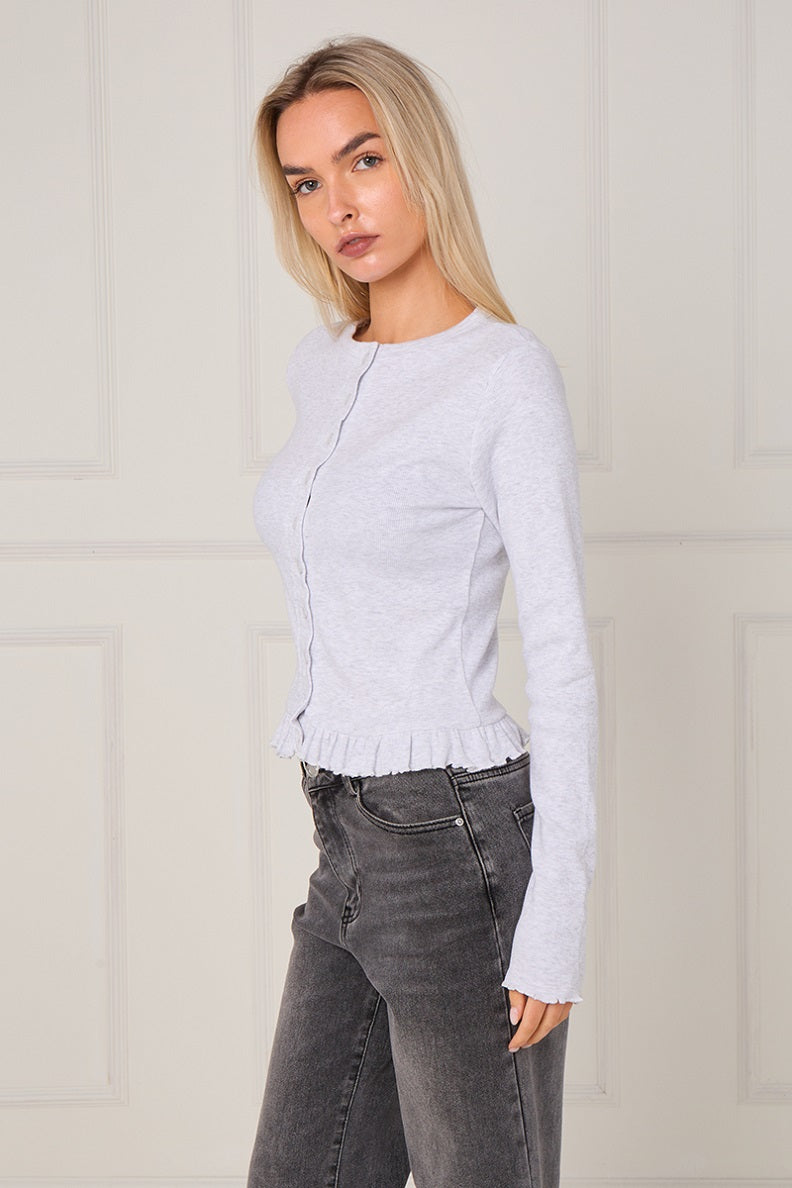 Ribbed Frill Hem Button Up Top - Akira