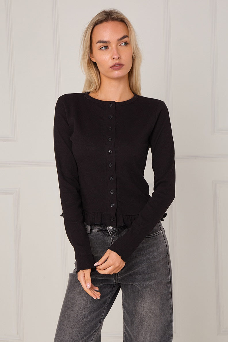 Ribbed Frill Hem Button Up Top - Akira