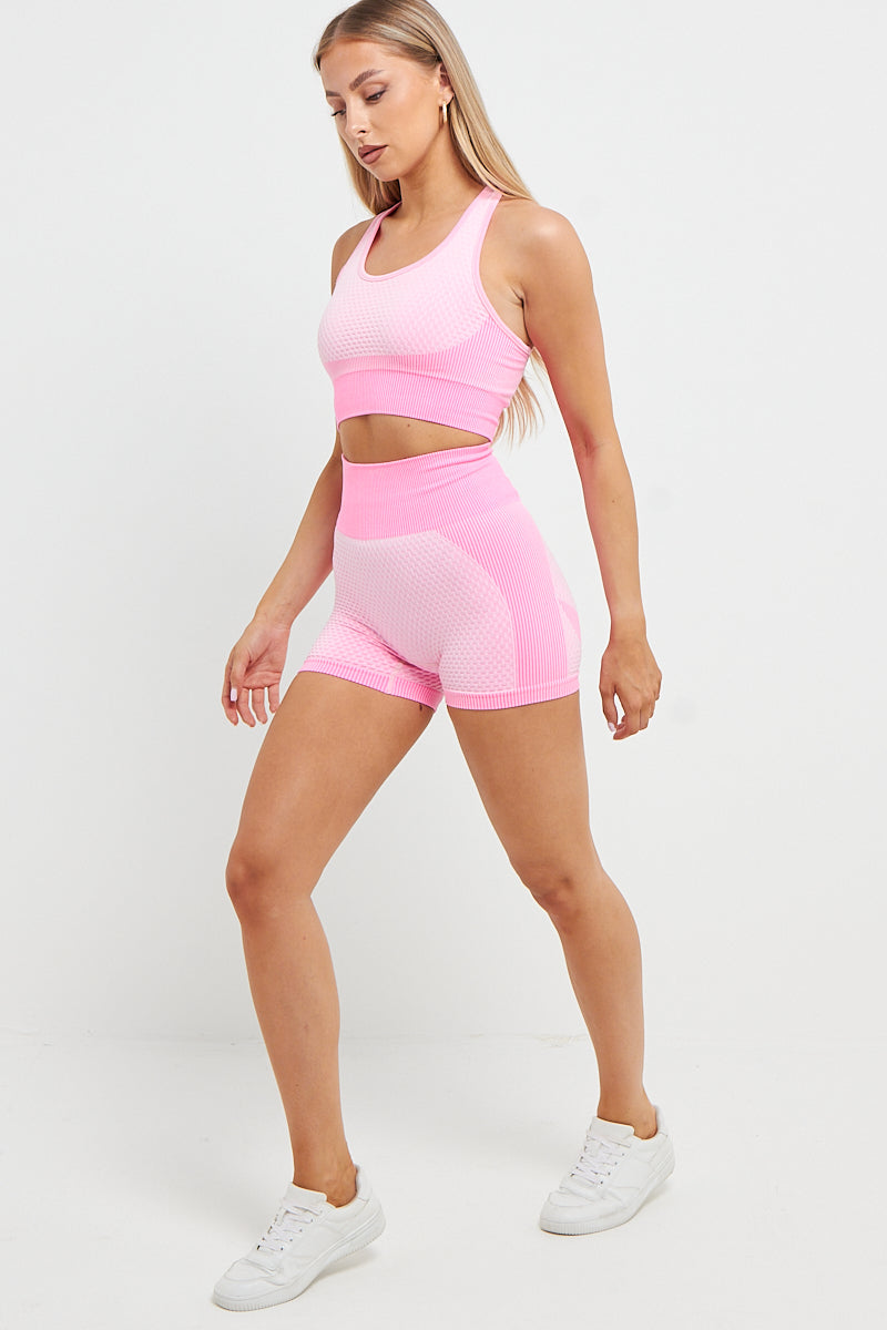 Pink Textured Active Gym Shorts & Top Set - Melina - Storm Desire